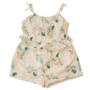 Janie and Jack Girl's Sleeveless Romper White‎ Floral 2T Tropical Ruffle Cotton